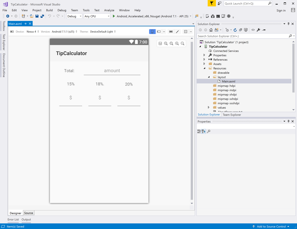 Exported Android Layout in Visual Studio 2017