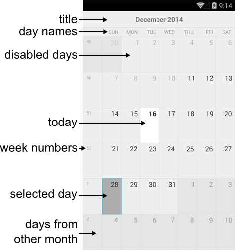 Telerik Calendar control UI.