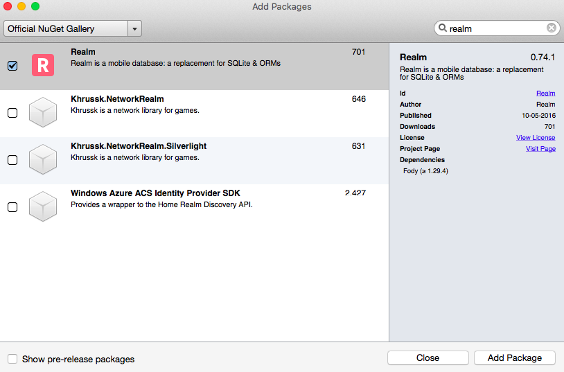 How to add the Realm NuGet package to your Xamarin.Forms apps.