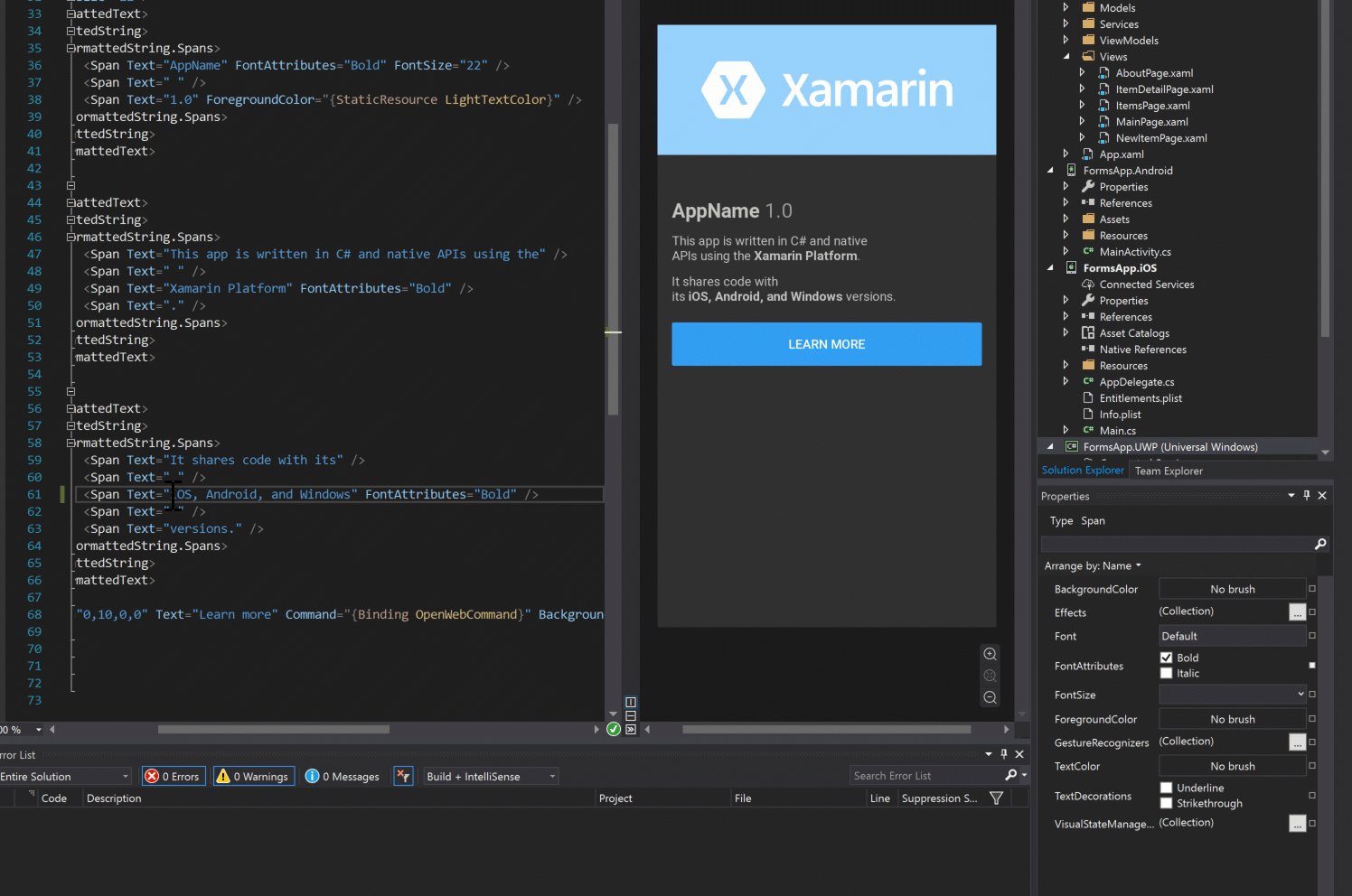 Property panel for Xamarin.Forms