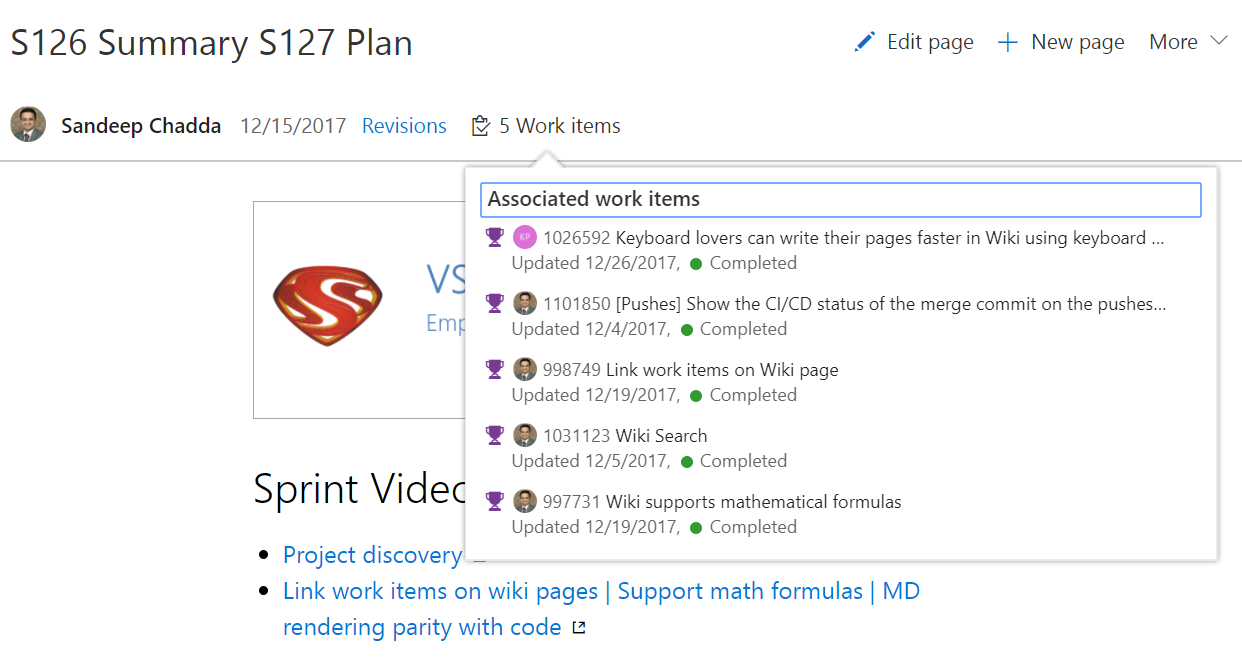 Link wiki pages and work items, write math formulas in Wiki