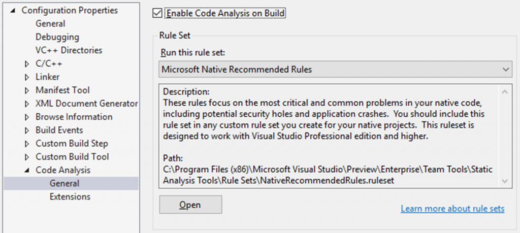 Enable Code Analysis on Build