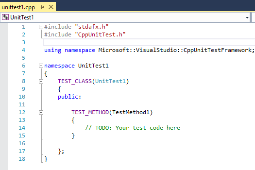 Image  Starting code provided when creating MSTest project. 