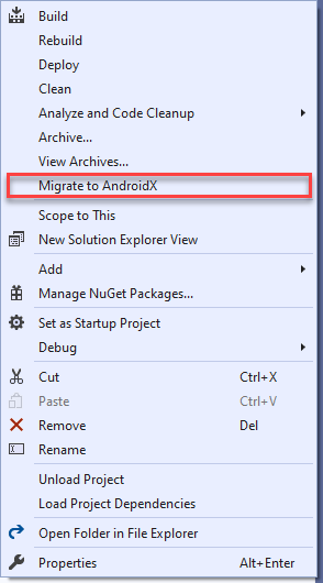 Image MigrateToAndroidX AndroidX NuGet Packages